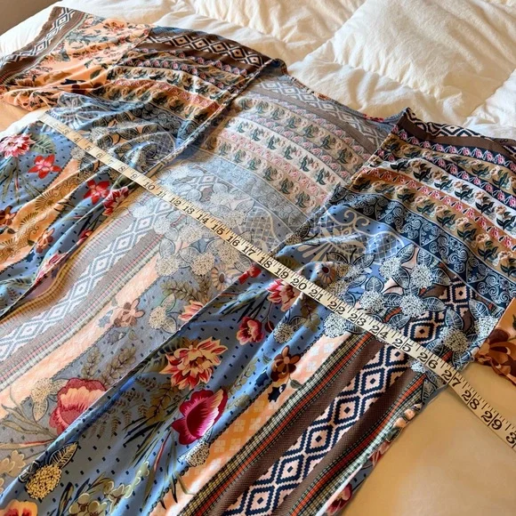 Bohemian Kimono duster, colorful print, midi length, one size fits most - Picture 5 of 8